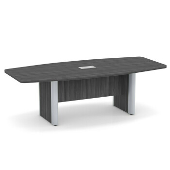 gray with silver trim boat shaped conference table